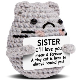 VKYN Emotional Support Positive Crochet Cat for Women Her Mom Cat Lover with Positive Card Cat Themed Home Office Desk Decor