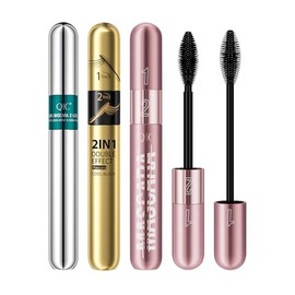 W3W 3 Pack 2in1 Mascara Set, 4D Silk Fiber Lash Mascara, Volume & Length, Waterproof, Non-Clumping, Smudge Proof for Natural Eyelash Makeup