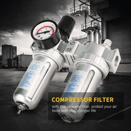 Air Compressor Filter 1/2 Compressed Air Filter Kit Air Compressor Water Trap Filter Regulator Lubricator Air Pressure Compressor Filter Gauge Trap Oil Water Regulator Tools