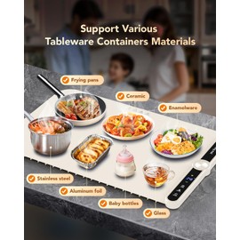 Warming Mat for Food,JUFUD2Y Electric Warming Tray with 9 Level Adjustable Temperature & 6 Hours Timer,Foldable Portable Food Warming Mat,Food Warmers for Parties,Buffet,Gatherings,Daily Use,Beige