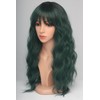 24 Inch Forest Green Wavy Wig with Bangs, Heat Resistant