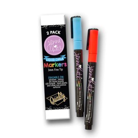 Jennakate Dry Erase Liquid Chalk Markers - 2 Pack - 3mm Fine Point Red & Blue