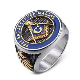 SMANXEY Freemason Blue Lodge Classic Symbol Entry Ring for Men - Titanium Steel Compass Square G & Free Accepted Masons Jewelry