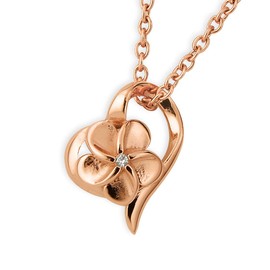 Aloha lokahi Hawaiian Jewelry Necklace Surgical Stainless Steel Heart Plumeria Zirconia Rose Gold Cable Chain (Stainless Steel Width 2mm), Stainless Steel Cubic Zirconia, No Gemstone