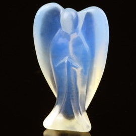 Opalite Angel Crystal Statue Hand-Carved Polished Angel Figurines Healing Crystal White Cute Guardian Angel Decor Home Office Office Desk Decoration Christmas Meditation Spiritual Gifts for Women