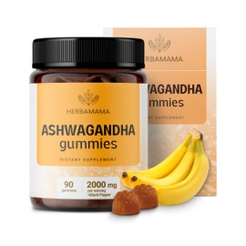 HERBAMAMA Ashwagandha Gummies - 2000mg Pure Ashwagandha Root with Black Pepper for Calm & Mood Support - Vegan, Non-GMO Calming Supplements for Adults - 90 Pectin-Based Banana-Flavored Chews