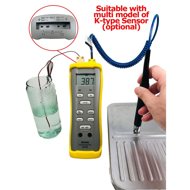 TECPEL DTM-307B digital Dual input Thermometer with type k bead
