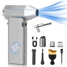 Raydyn 200000rpm Mini Compressed Air Duster for Computer -12000Pa Mini Computer Vacuums with 8000mAh Batteries for Cleaning Keyboard&PC-263g Lightweight,15-200 Minutes Continuous use (Tin Gray)