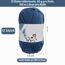 Yuraigm Crochet Yarn 12 x 50 g/Ball, Super Soft Wool Knitting Yarn Cotton for Crocheting, 50 g / 100 m Anti-Pilling Baby Wool for Knitting, 50% Wool + 50% Acrylic Yarn for Beginners and Children for