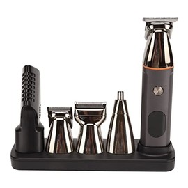 Electric Hair Clipper, Nose Hair Cutter Eyebrow Grooming Beard Trimming Set with 6 Guide Combs, R Shape Incisive Cutter, USB Rechargeable, Wet and Dry Use