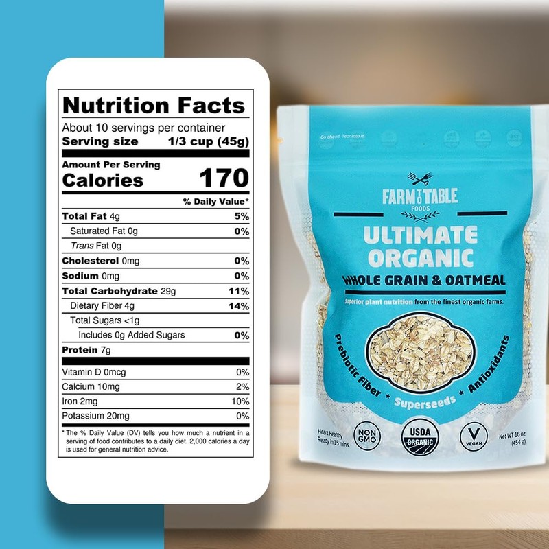 Farm to Table Foods Ultimate Organic Whole Grain Oatmeal –