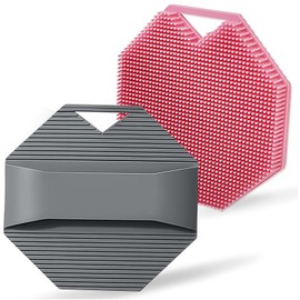 AstraGlam 2 Stück Silikon Duschschwamm – Silikon Loofah Körperbürste in Grau und Rosa, Rutschfester Griff, Peelingbürste für Damen und Herren, Leicht zu Reinigen