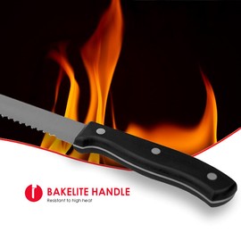 Home Basics 8", Black Stainless Steel Bread Knife with Contoured Bakelite Handle