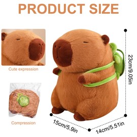 YANGUN Capybara Plush Toy 23 cm, Cute Capybara Cuddly Toy, Capybara Wearing Turtle, Capybara Stuffed Toy, Cute Capybara Plushie Stuffed Toy, Birthday Gift for Children, Girls, Boys
