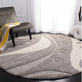 SAFAVIEH Florida Shag Collection Area Rug - 6'7" Round, Grey & Ivory, Abstract Design, Non-Shedding & Easy Care, 1.2-inch Thick Ideal for High Traffic Areas in Living Room, Bedroom (SG473-8011)