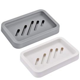 2PCS Draining Soap Dishes, Dishwashing Sponge Soap Holder with Water Tray, Keep The Place Dry, Easy to Clean Soap Cases, Suitable for Kitchen, Bathroom, Container (Gray)
