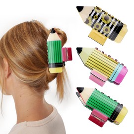 3Pcs Pencil Hair Claw Clips, Funny Teacher Hair Clips