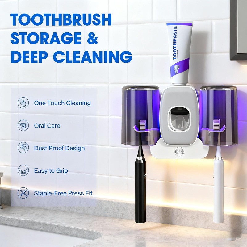 Rechargeable Toothbrush Holder,Wall Mounted Automatic Toothbrush Cleaning Tool with Toothpaste