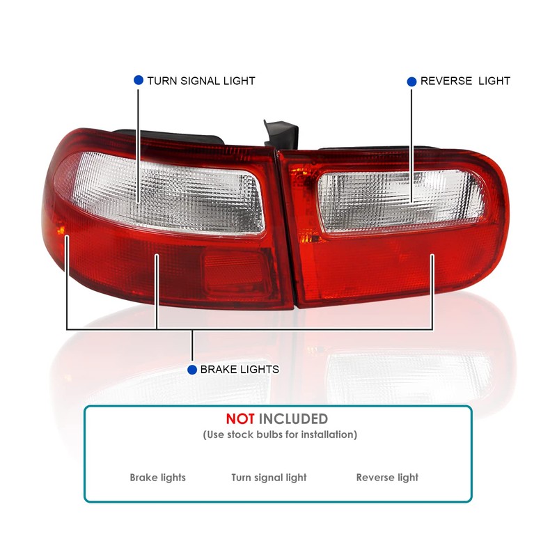Spec-D Tuning Red Clear Lens Tail Lights Compatible with 1992-1995