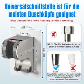 JONKEAN JONKEAN Duschkopfhalterung ohne Bohren, 3M Kleber Handbrause Halterung, 45?? Verstellbare Duschbrause Halterung, Duschhalterung, Dusche Brausehalter mit 2 Haken (2.Geb??rstetem Nickel, 1 St??ck)
