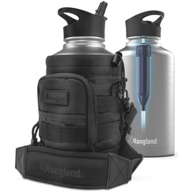 RANGLAND Filtered Half Gallon Water Bottle with Straw Lid - Large Insulated Bottle with Filter System, Includes Carrier Bag with Padded Shoulder Strap, 64oz (Stainless Steel)
