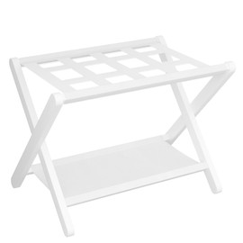 Heybly Luggage Rack, Folding Suitcase Stand with Storage Shelf, Heavy-Duty Luggage Holder for Guest Room Bedroom Hotel, Holds up to 141 lb, White HLR010W1