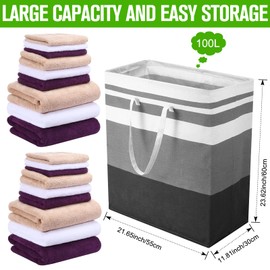 Eccliy 4 Pcs 100 L Large Laundry Basket Waterproof Freestanding Laundry Hamper Clothes Hamper Collapsible Laundry Baskets with Extended Handles for Clothes Towels Dorm Laundry (gradient Grey)