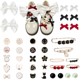 Lospfo 38 Pcs Shoe Charms for Sneakers Satin Bow Sneaker Charm for Shoe Lace with Bows/Jewelry/Pins/Clips Shoelace DIY Charms Decoration for Women (White)
