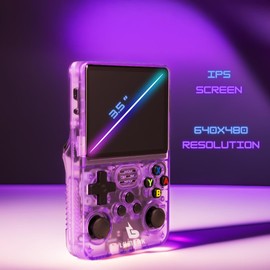 Lumerk R36S Handheld Retro Game Console Air Version Emulator System,+ 2 SD Card with Carrying Bag, 15,000+ Built-in Classic Games, Portable Gaming Console with Dual 3D Joysticks(Transparent Purple)