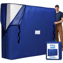 BAGAIL Mattress Bags for Moving, Mattress Covers with Heavy Duty Handles, Reusable Mattress Storage Bag for Moving Supplies(Navy Full)