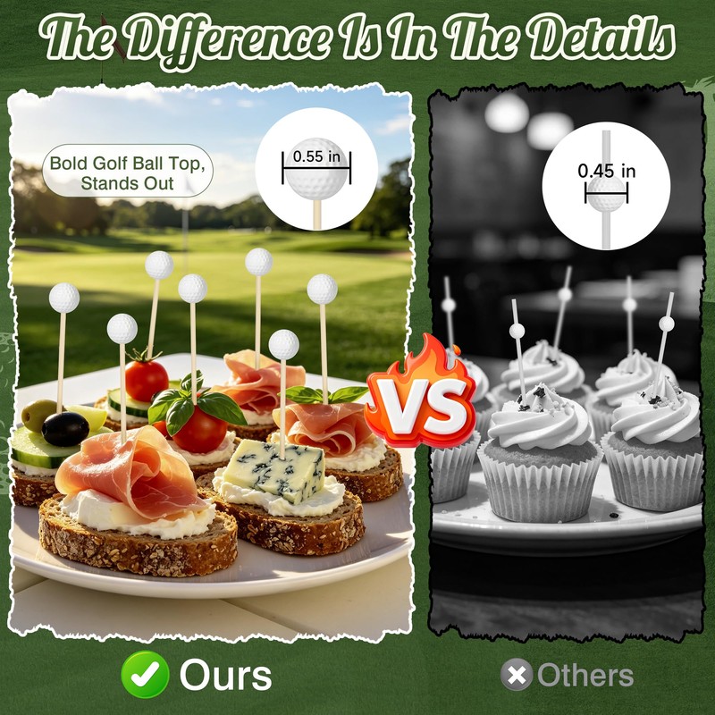 100 Golf Ball Cocktail Picks, 4.9 in Fancy Toothpicks for