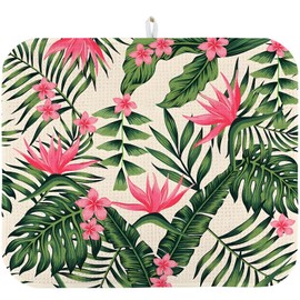 Tapete de secado de platos para encimera de cocina, 16 x 18 pulgadas, súper absorbente, almohadilla decorativa de microfibra para secado de platos, pequeño (hoja trópica)