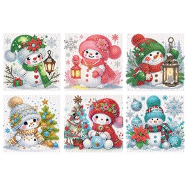 6 Pack Snowman Diamond Art Kits for Kids, Christmas Snowman Diamond Art Kits for Beginners, 5D DIY Full Drill Winter Painting Gem Art Kits for Home Wall Decor Gift 6x6Inch