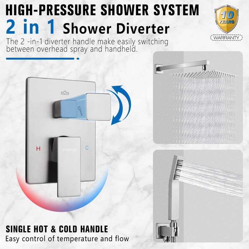 10 Inch Rainfall Shower System - Wall Mounted Complete Combo