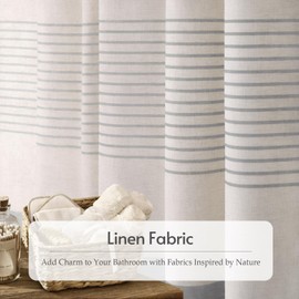 NDDYCU Farmhouse Shower Curtain Grey Linen Texture Shower Curtains for Bathroom with Striped Tassel 72 X 72 Natural