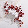 Rumtock Red Rhinestones Beads White Flower Silver Hair Piece for
