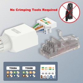 VCELINK Conector RJ45 sin herramientas, enchufe de terminación de campo CAT6A, enchufe modular chapado en oro, conector UTP CAT6A menos para CAT6A, cable de red CAT6, paquete de 24