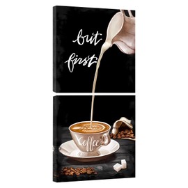 burkfeeg Pack of 2 Coffee Bar Wall Decoration Kitchen Poster Kitchen Pictures Dining Room Decor Wall Pictures Living Room Pictures Modern Black White Canvas (30 x 30 cm