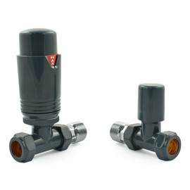 Hot Flow All-Anthracite Estuary Straight TRV Thermostatic Radiator Valve (Pair) Includes Straight TRV Body, Wheel Head & Lock Shield for Quick & Easy Temperature Control. Perfect for Energy Saving.