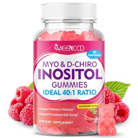 MEENCCD Myo-Inositol & D-Chiro Inositol Gummies, 40:1 Ratio Inositol with Vitamin D3, Magnesium Glycinate, Folate & Zinc, Inositol Supplement for Female Health, Raspberry Flavor, 60 Count