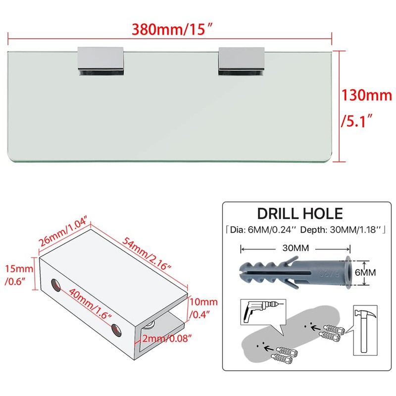 SAYAYO Floating Glass Shelves for Bathroom, Tempered Glass Shelf for