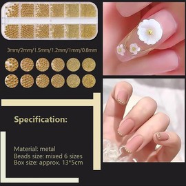0.8mm Mini Small Nail Beads Stainless Steel Beads Nail Chain Charms Nails Art Decorations Gun Grey Nail Studs Gold Caviar Nail Charms DIY Tool Nail Studs Accessories Cold Nail Gems (Gold)