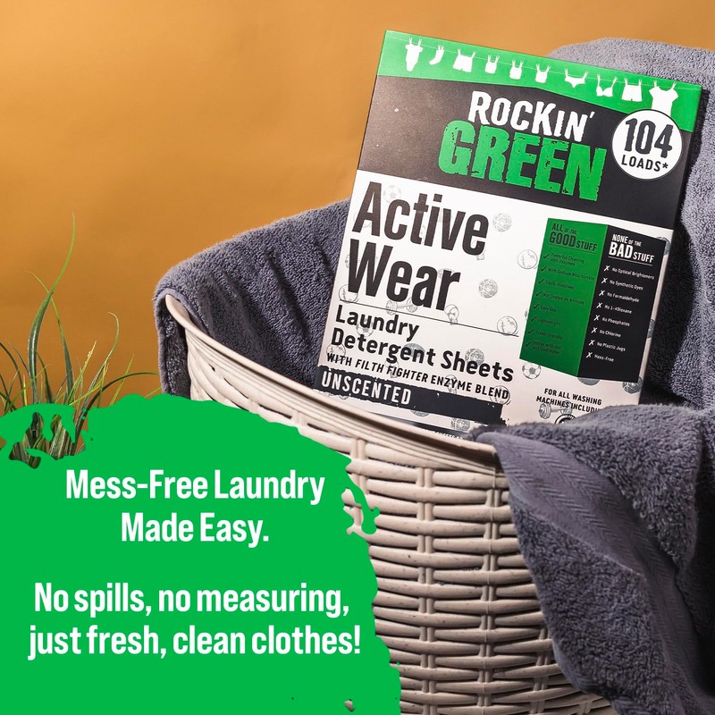 Rockin' Green Active Wear Travel Laundry Detergent Sheets Unscented -