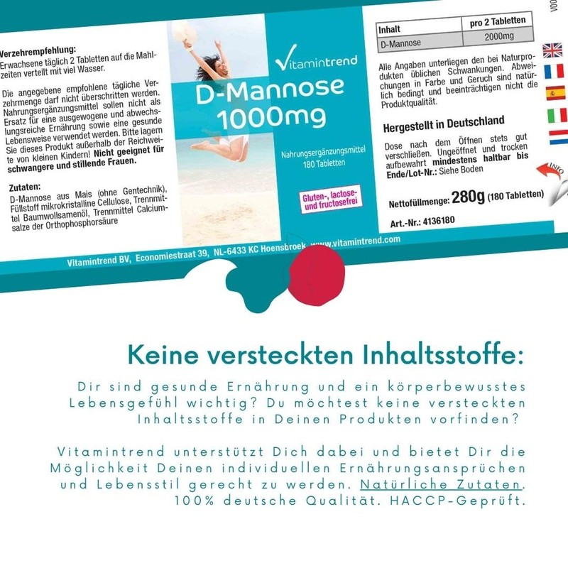 D-Mannose 1000 mg – 180 Tablets – Vegan – High