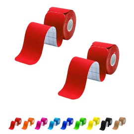 Kinesiology Tape Precut 2 Rolls Pack, Athletic Tape for Muscle Joints Support, 40 Strips for Knee Ankle Shoulder Back, Latex Free and Water Resistant, Red