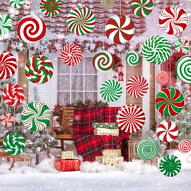 Barydat 30 Pcs Large Christmas Candy Ornaments Xmas Plastic Peppermint Lollipop Decors Plastic Candy Cane Hanging Ornament Christmas Yard Decorations for Tree Indoor Outdoor House Yard Xmas Supplies