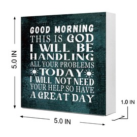 Inspirational Christian Wooden Box Sign Desk Decor,Good Morning This is God I Will Be Wood Block Sign,Religious Scripture Plaques Desk Decorations for Women Men