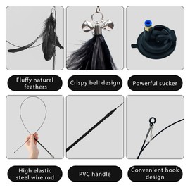 Andiker Cat Toys for Indoor Cats, 2 in 1 Cat Stick with Powerful Suction Cup Cat Feather Toy with Bell Self-Play Cat Teaser Stick for Indoor Cats Do More Exercise to Release Stress&Kill Time (White)
