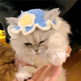MITOCAPY Handmade Knitted Cat Outfit, Fried Egg Dog Birthday Hat and Cat Birthday Hat,Blue Cat Costume with Adjustable Cord,Cute Dog Clothes for Small Dogs,Cats,Party,Outdoor