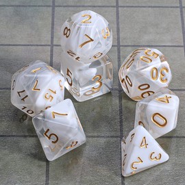 QMAY DND Dice Polyhedral Dice Set - 7 Pieces for Dungeon and Dragons MTG RPG D&D D20, D12, D10, D%, D8, D6, D4 (White Translucent)